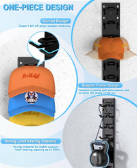 2 Pack Hat Organizer for Baseball Caps, Strong Adhesive Hat Rack for Wall, Multilayer Hat Storage Display Holder, Wall Mounted Hat Hooks Hold up to 18 Hats for Closet Door and Bedroom (Black)